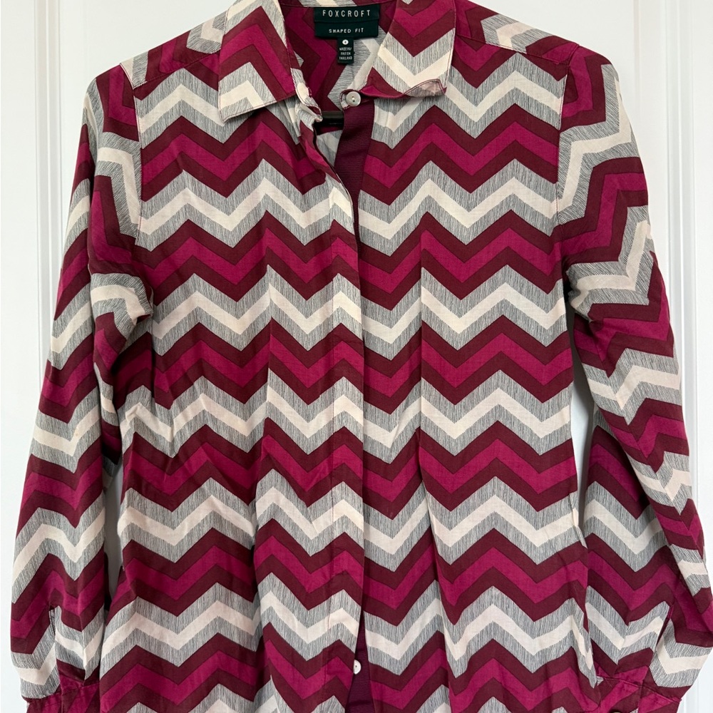 Foxcroft Burgundy and Cream Chevron Shirt